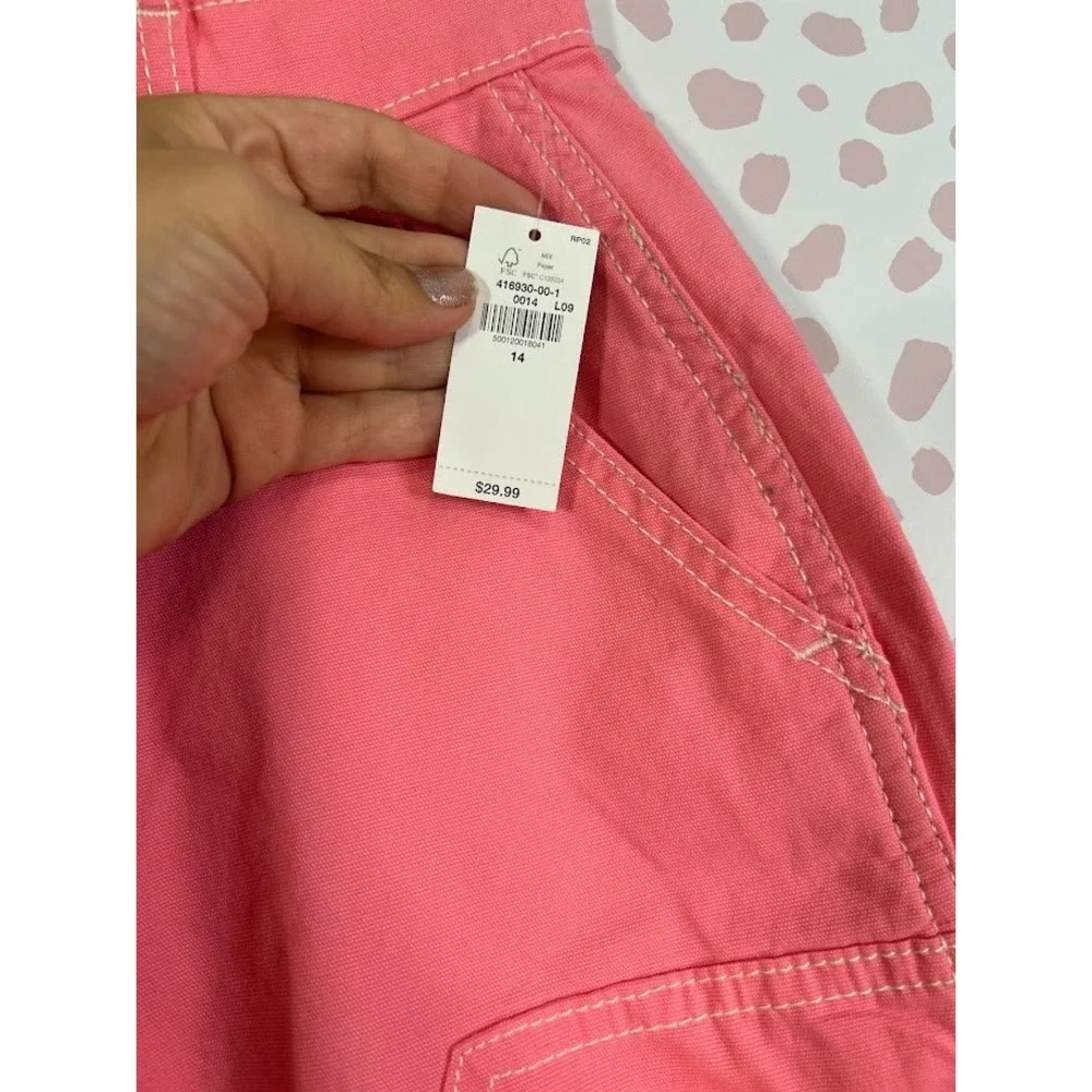 Old Navy Girls‎ Pink Carpenter Pants High Waisted Utility Canvas Size 14 NWT